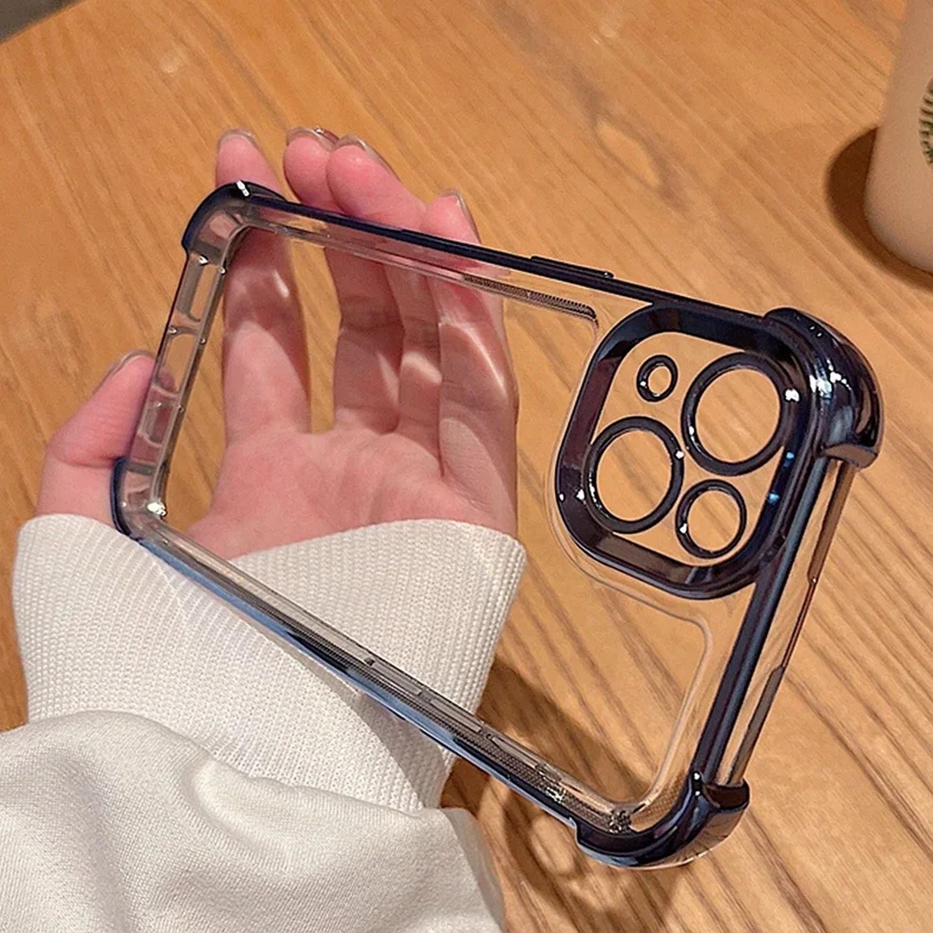 Coque Transparente En Galvanoplastie Antichoc Avec Design Élégant pour iPhone 15 - Noir