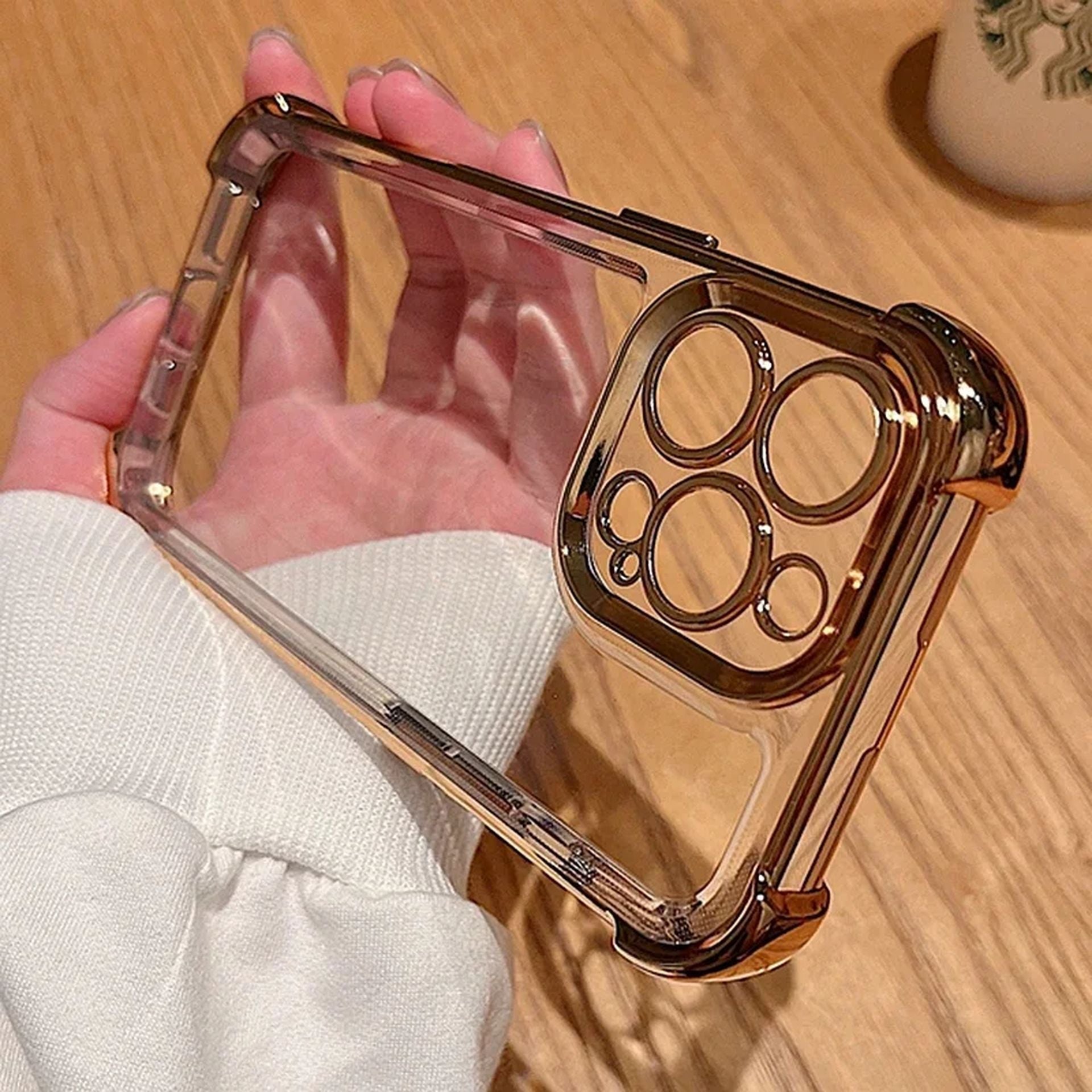 Coque Transparente En Galvanoplastie Antichoc Avec Design Élégant pour iPhone 15 - Or