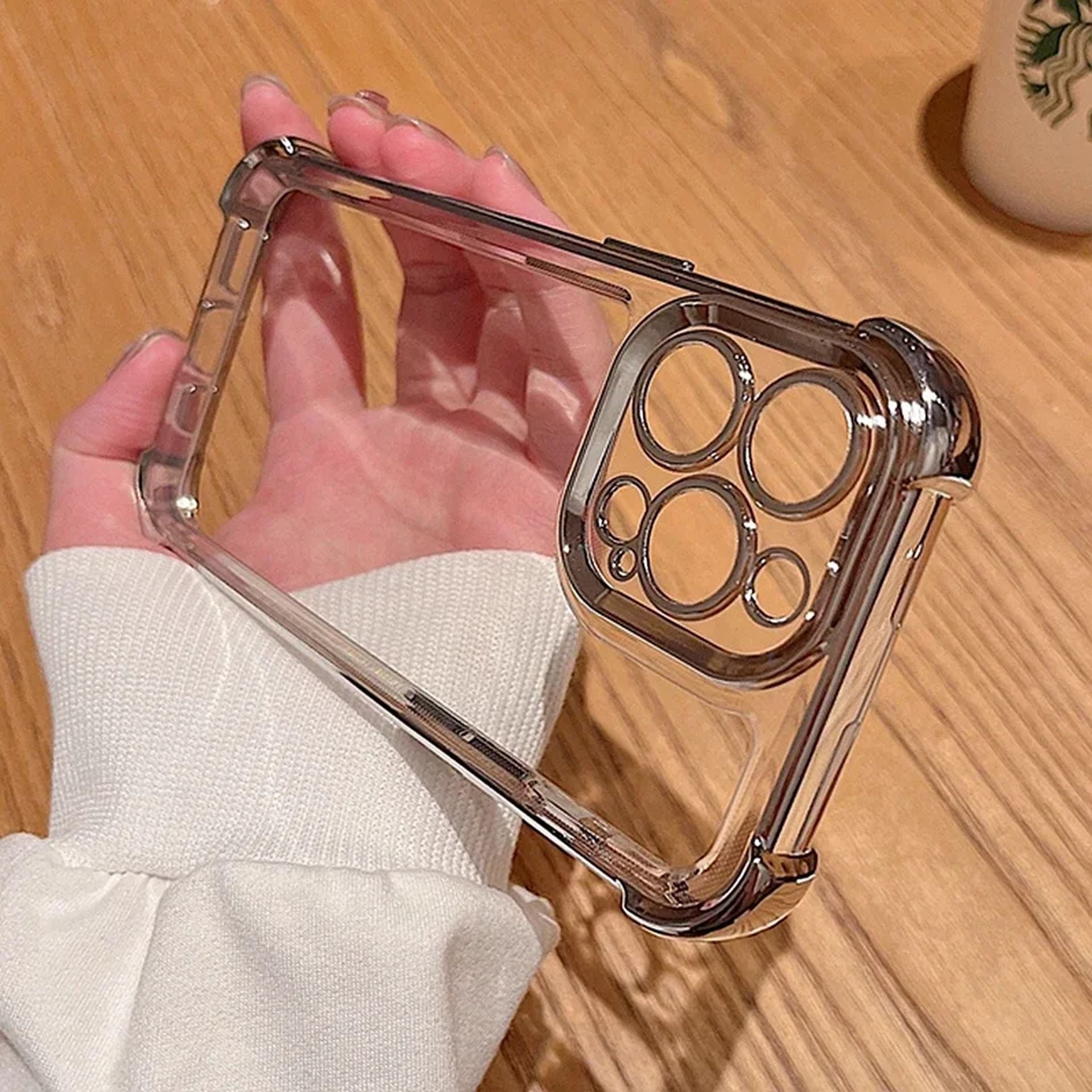 Coque Transparente En Galvanoplastie Antichoc Avec Design Élégant pour iPhone 15 Pro - Argent