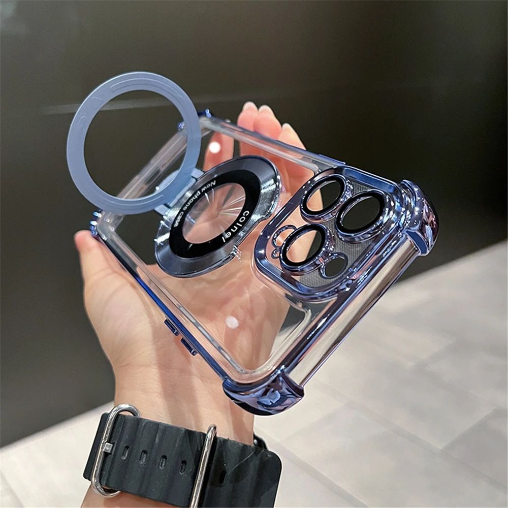 Coque Transparente Magnétique avec Anneau de Support Détachable pour iPhone 13 - Bleu