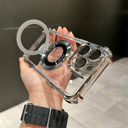Coque Transparente Magnétique avec Anneau de Support Détachable pour iPhone 13 - Argent