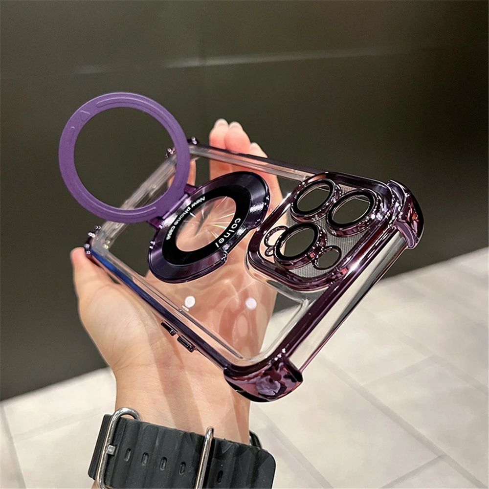 Coque Transparente Magnétique avec Anneau de Support Détachable pour iPhone 13 - Violet