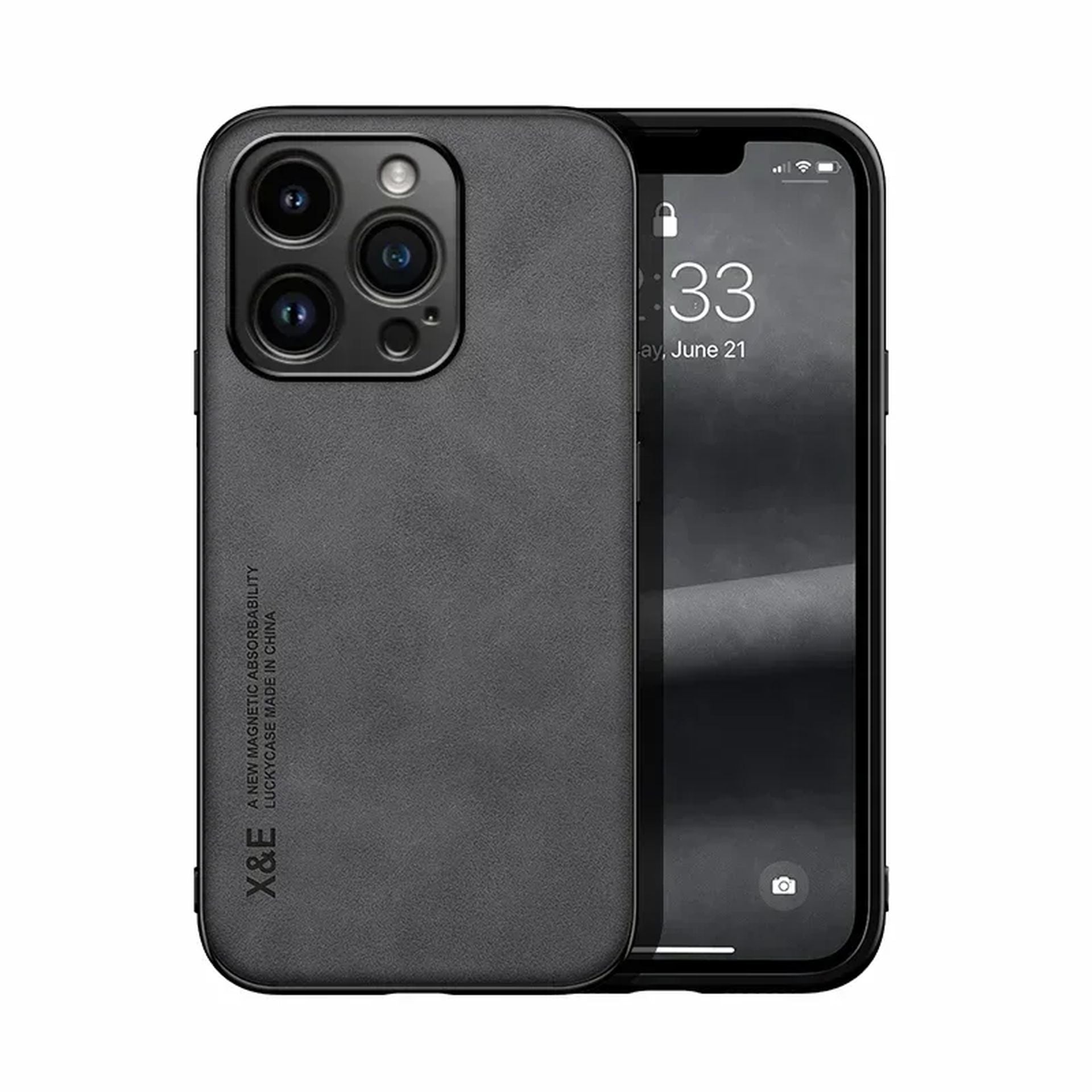 Étui En Cuir Luxe Silky avec Support Magnétique pour iPhone 13 Pro Max - Gris