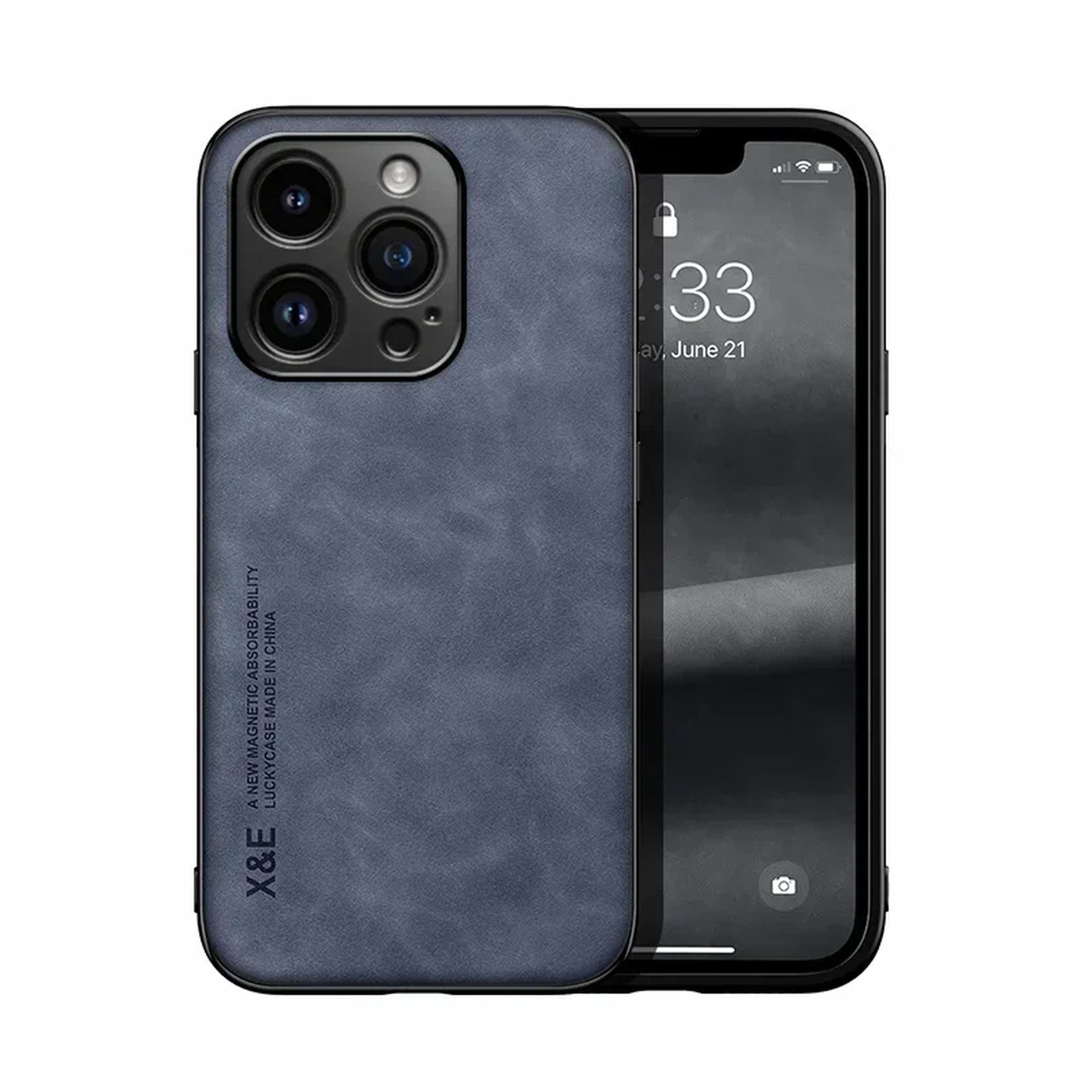 Étui En Cuir Luxe Silky avec Support Magnétique pour iPhone 13 Pro Max - Bleu