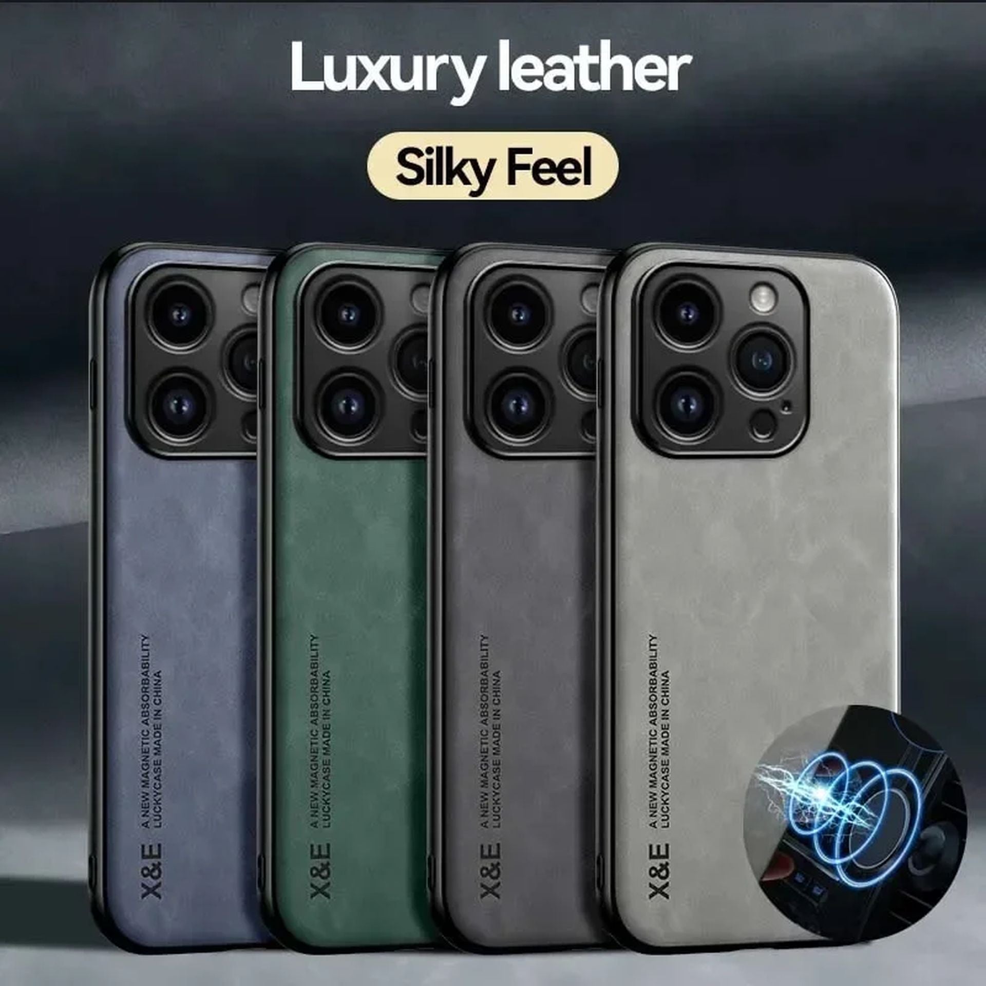 Étui En Cuir Luxe Silky avec Support Magnétique pour iPhone 14