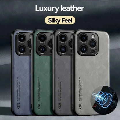 Étui En Cuir Luxe Silky avec Support Magnétique pour iPhone 14