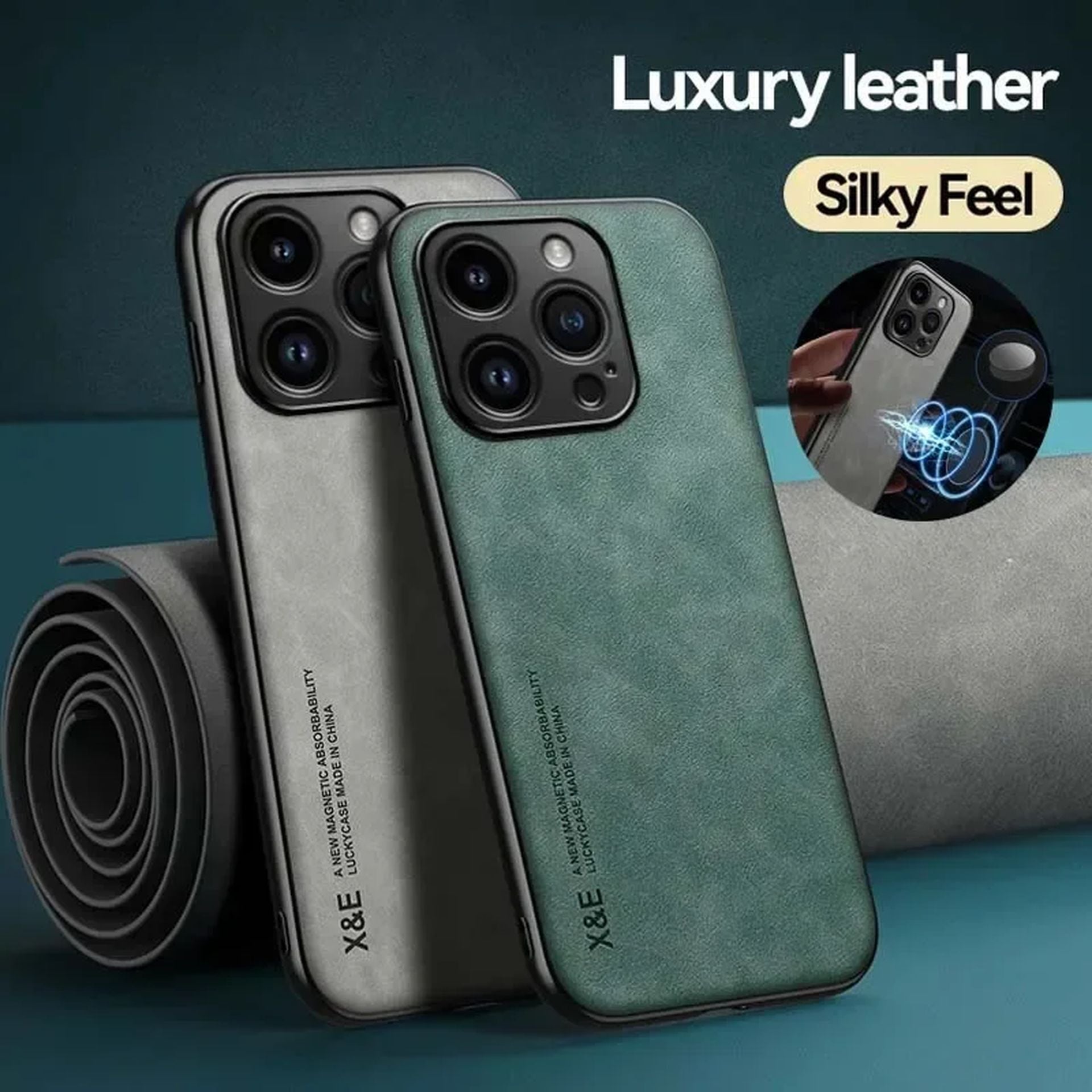 Étui En Cuir Luxe Silky avec Support Magnétique pour iPhone 14