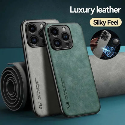 Étui En Cuir Luxe Silky avec Support Magnétique pour iPhone 14