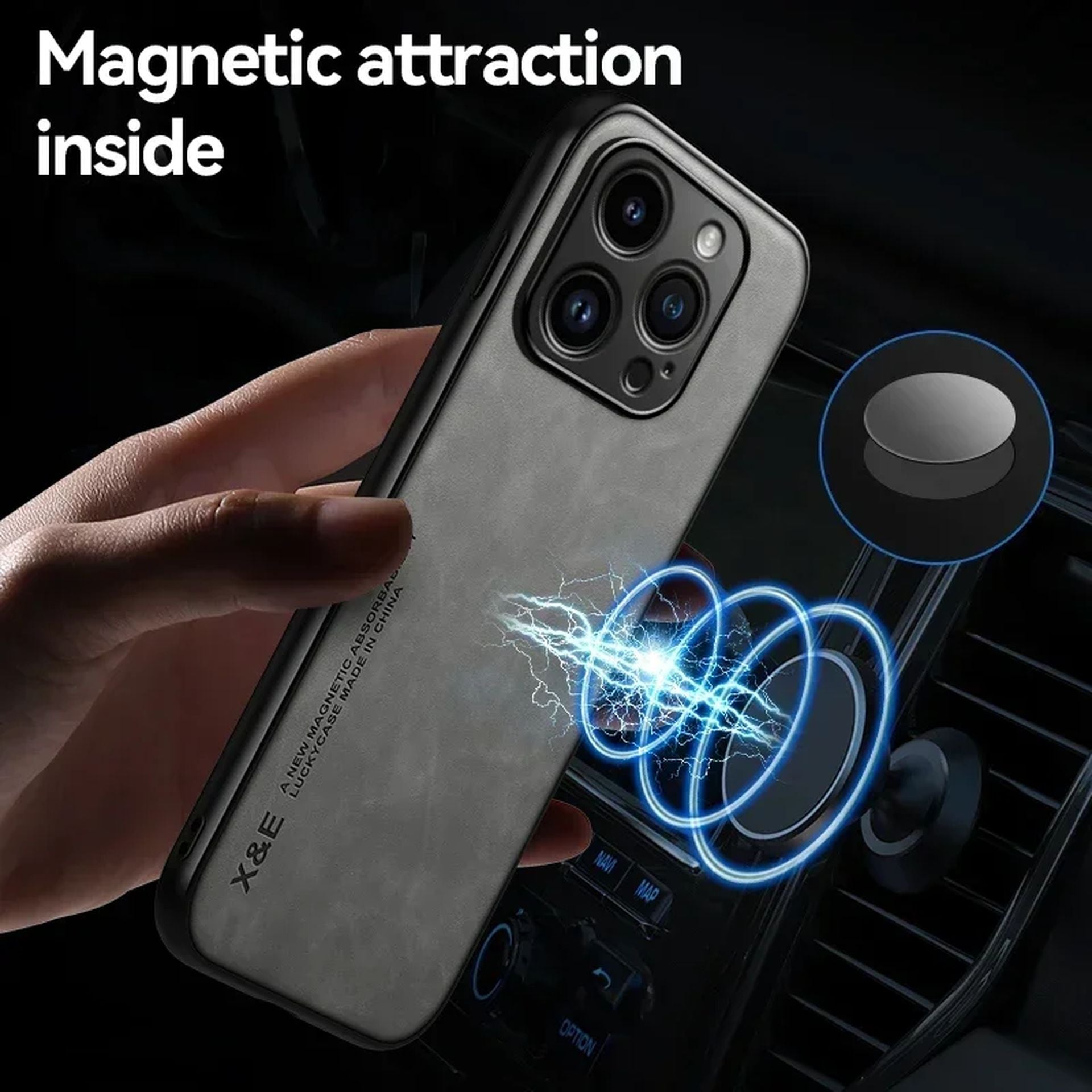 Étui En Cuir Luxe Silky avec Support Magnétique pour iPhone 14