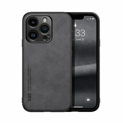 Étui En Cuir Luxe Silky avec Support Magnétique pour iPhone 14 - Gris