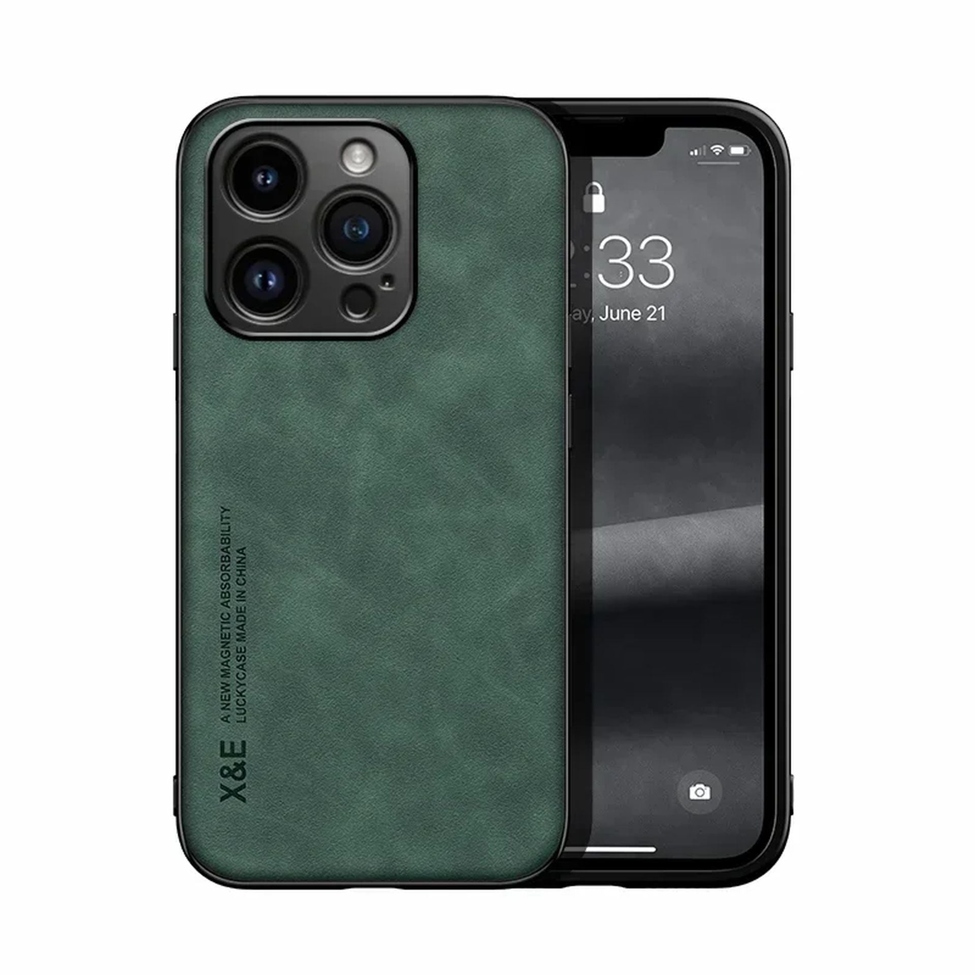 Étui En Cuir Luxe Silky avec Support Magnétique pour iPhone 14 - Vert