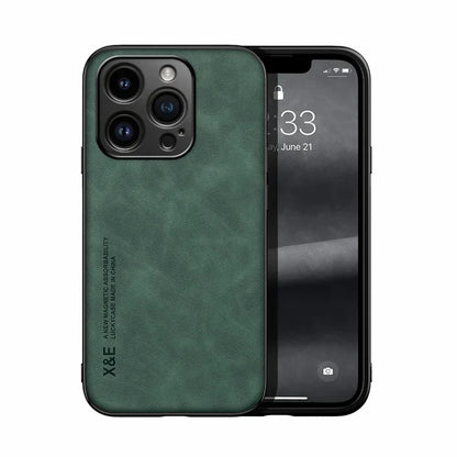 Étui En Cuir Luxe Silky avec Support Magnétique pour iPhone 14 - Vert
