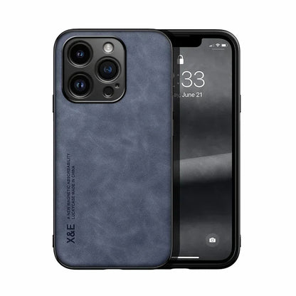 Étui En Cuir Luxe Silky avec Support Magnétique pour iPhone 14 - Bleu