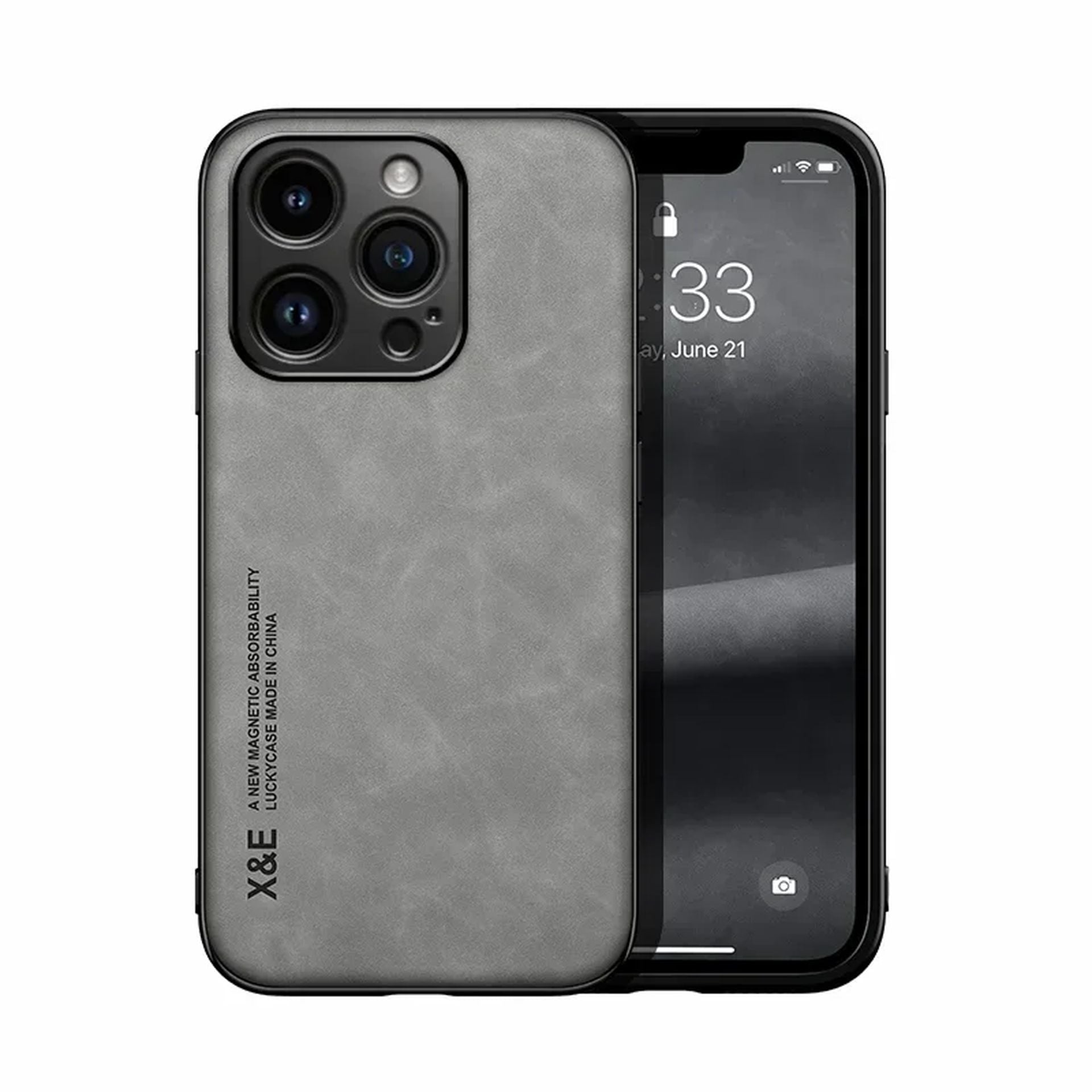 Étui En Cuir Luxe Silky avec Support Magnétique pour iPhone 14 - Gris Clair
