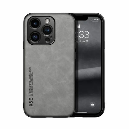 Étui En Cuir Luxe Silky avec Support Magnétique pour iPhone 14 - Gris Clair