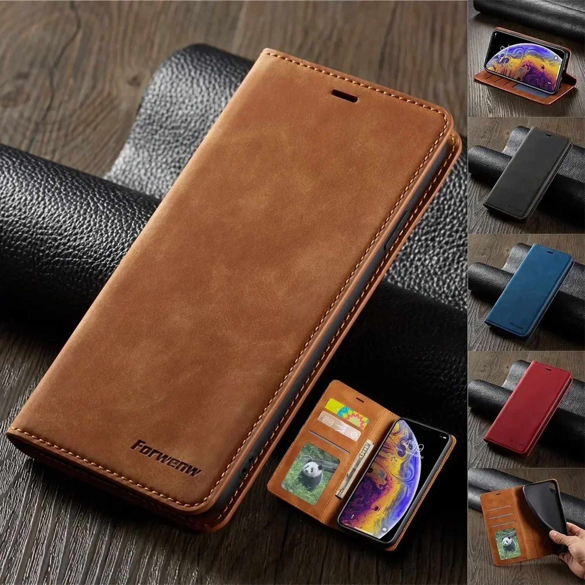 Étui Portefeuille en Cuir Souple avec Aimant et Support pour iPhone 14