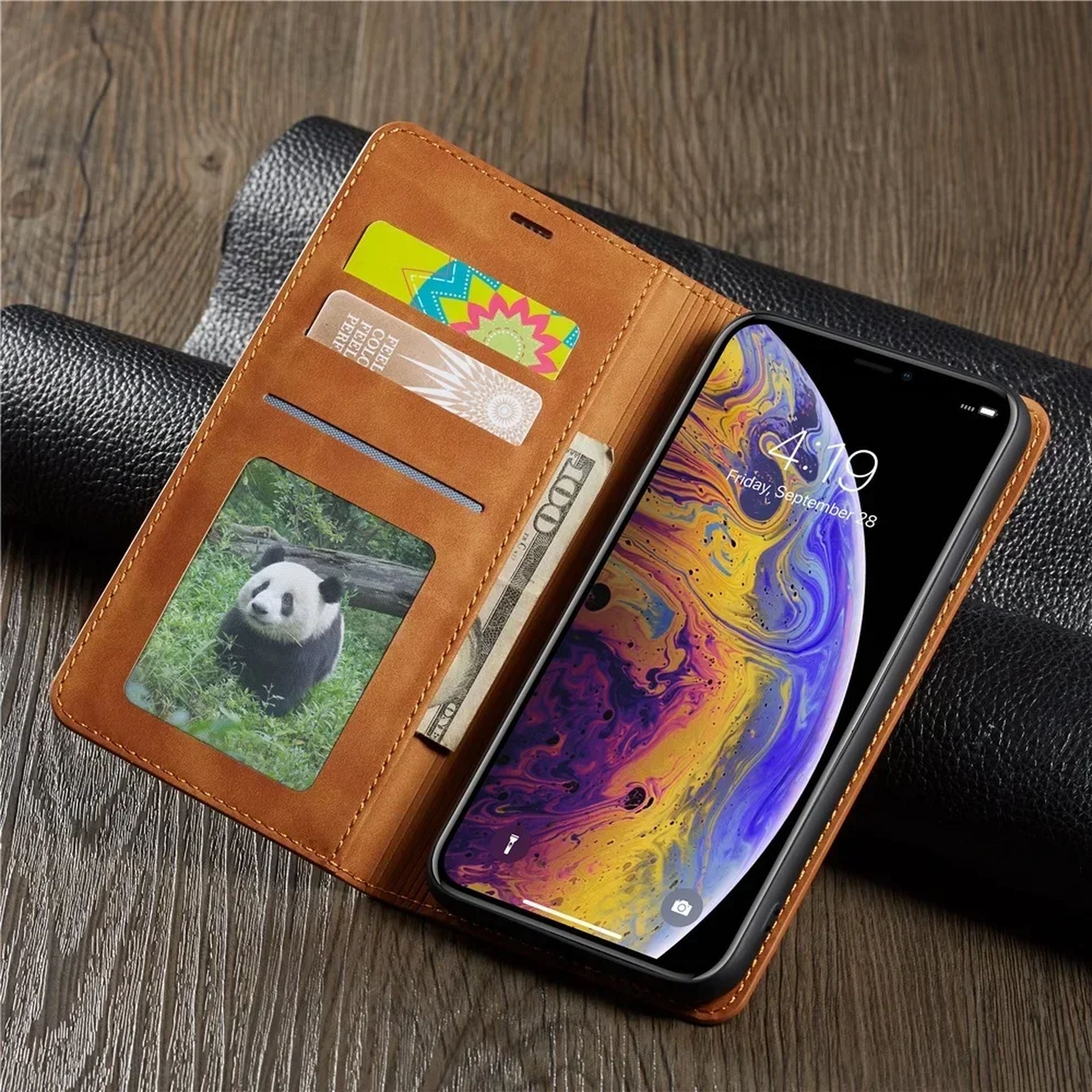 Étui Portefeuille en Cuir Souple avec Aimant et Support pour iPhone 14