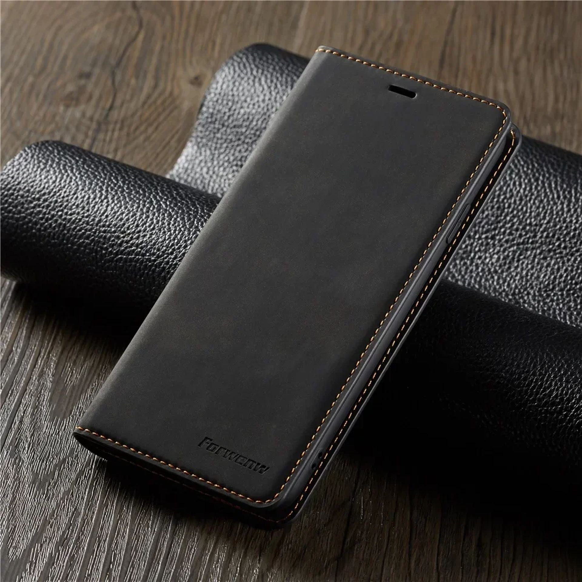 Étui Portefeuille en Cuir Souple avec Aimant et Support pour iPhone 16 Plus - Noir