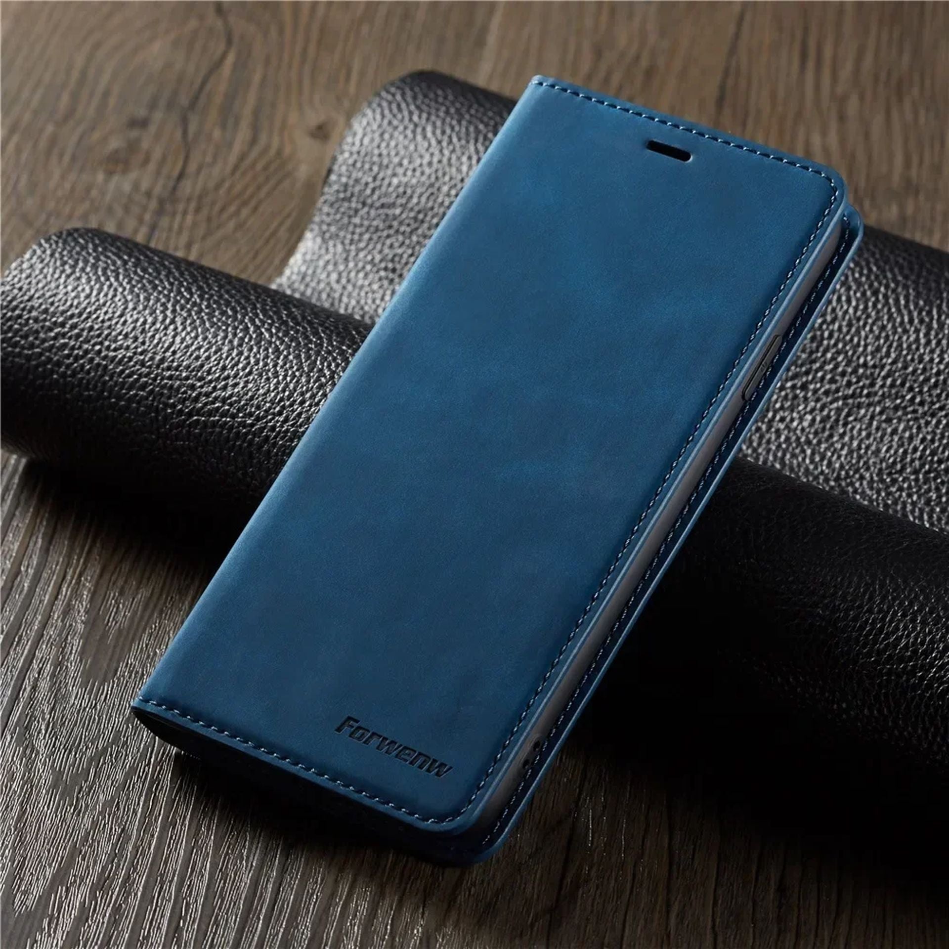 Étui Portefeuille en Cuir Souple avec Aimant et Support pour iPhone 16 Plus - Bleu