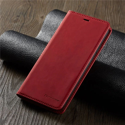 Étui Portefeuille en Cuir Souple avec Aimant et Support pour iPhone 16 Plus - Rouge