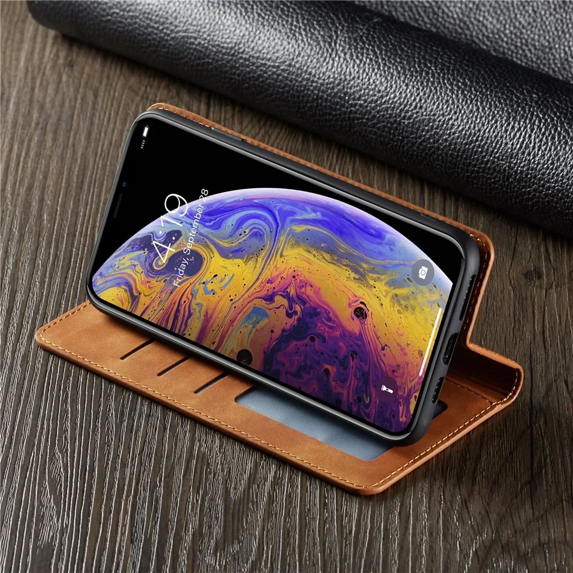 Étui Portefeuille en Cuir Souple avec Aimant et Support pour iPhone 16 Pro Max