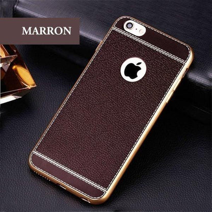 Coque de luxe en cuir cousu avec bordures plaquées platine pour iPhone 5 - Coque Wiqeo Apple, Coque, Elle, Fine, iPhone 5, Lui, Slim, Tendance, Ultra Slim Wiqeo, Déstockeur de Coques Pour iPhone