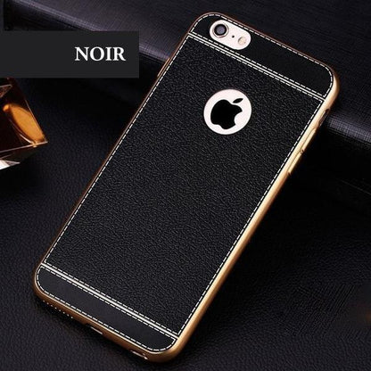 Coque de luxe en cuir cousu avec bordures plaquées platine pour iPhone 5 - Coque Wiqeo Apple, Coque, Elle, Fine, iPhone 5, Lui, Slim, Tendance, Ultra Slim Wiqeo, Déstockeur de Coques Pour iPhone