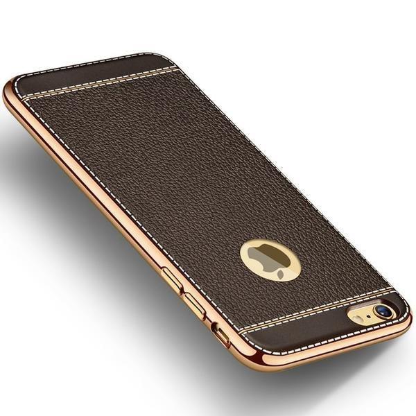 Coque de luxe en cuir cousu avec bordures plaquées platine pour iPhone 5 - 
