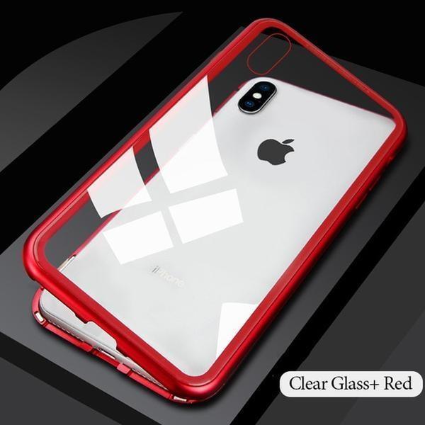 Coque magnétique à verre trempé pour iPhone 12 Pro Max - Transparent Rouge
