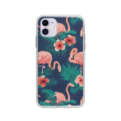 Coque Pour iPhone 11 Flamant Rose Palmier - Coque Wiqeo 10€-15€, Estelle Adam, Feuilles, iPhone 11, Motif Wiqeo, Déstockeur de Coques Pour iPhone