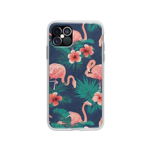 Coque Pour iPhone 12 Pro Flamant Rose Palmier - Coque Wiqeo 10€-15€, Estelle Adam, Feuilles, iPhone 12 Pro, Motif Wiqeo, Déstockeur de Coques Pour iPhone