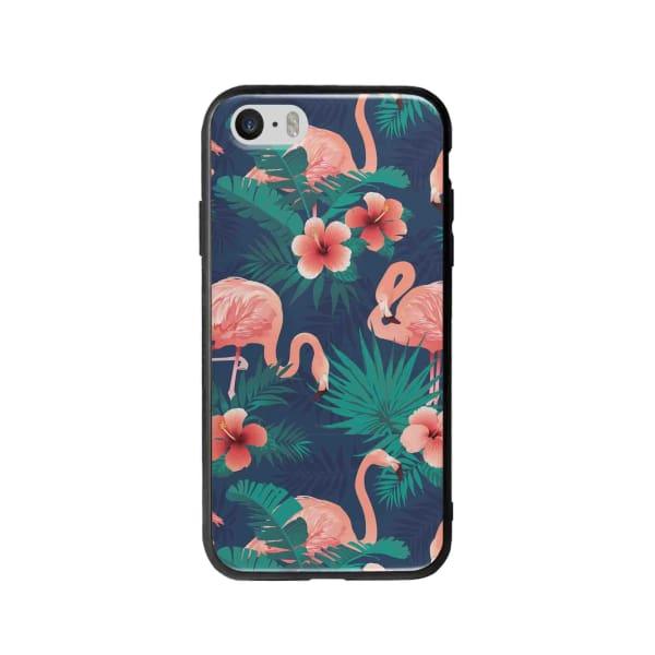 Coque Pour iPhone SE Flamant Rose Palmier - Coque Wiqeo 5€-10€, Estelle Adam, Feuilles, iPhone SE, Motif Wiqeo, Déstockeur de Coques Pour iPhone