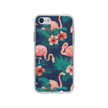 Coque Pour iPhone SE Flamant Rose Palmier - Coque Wiqeo 5€-10€, Estelle Adam, Feuilles, iPhone SE, Motif Wiqeo, Déstockeur de Coques Pour iPhone