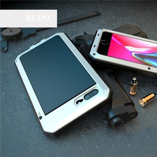 Coque ultra résistante de type armure silicone aluminium pour iPhone SE 2020 - Blanc