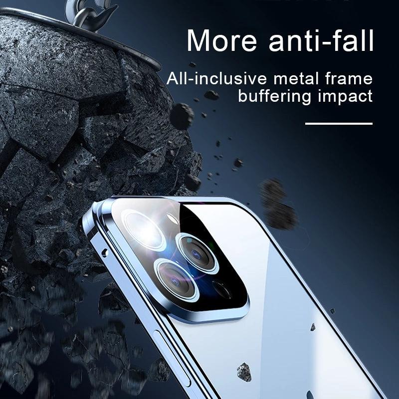 Coque en Verre Double Face Magnétique pour iPhone 14 Pro - Coque Wiqeo 15€-20€, Coque, iPhone 14 Pro, Métal, Transparente Wiqeo, Déstockeur de Coques Pour iPhone