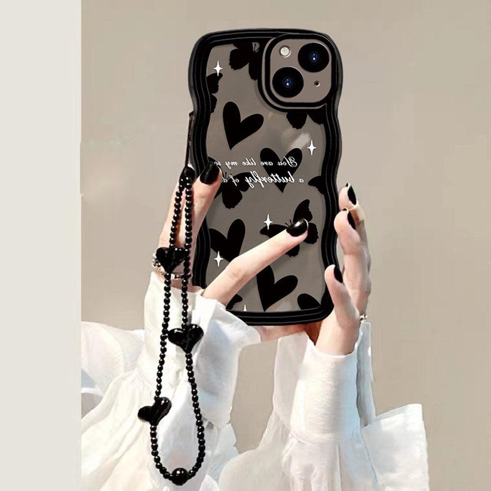 Coque Papillons et Cœurs avec Sangle pour iPhone 13 Pro Max - Coque Wiqeo 10€-15€, Chaine, Coque, iPhone 13 Pro Max Wiqeo, Déstockeur de Coques Pour iPhone