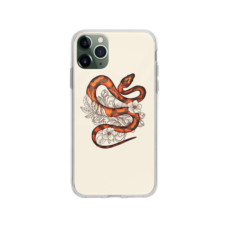 Coque Serpent Orange Et Fleurs pour iPhone 11 Pro Max - Coque Wiqeo 10€-15€, Alais B, Animaux, Fleur, Illustration, iPhone 11 Pro Max Wiqeo, Déstockeur de Coques Pour iPhone