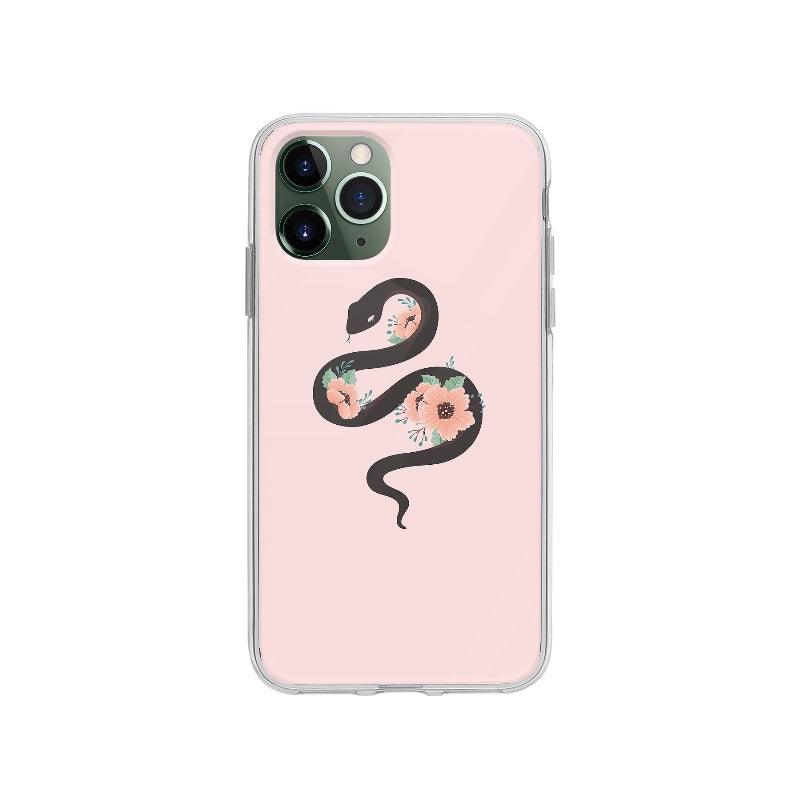 Coque Serpent Et Fleurs pour iPhone 11 Pro - Coque Wiqeo 10€-15€, Agathe V, Animaux, Fleur, Illustration, iPhone 11 Pro Wiqeo, Déstockeur de Coques Pour iPhone