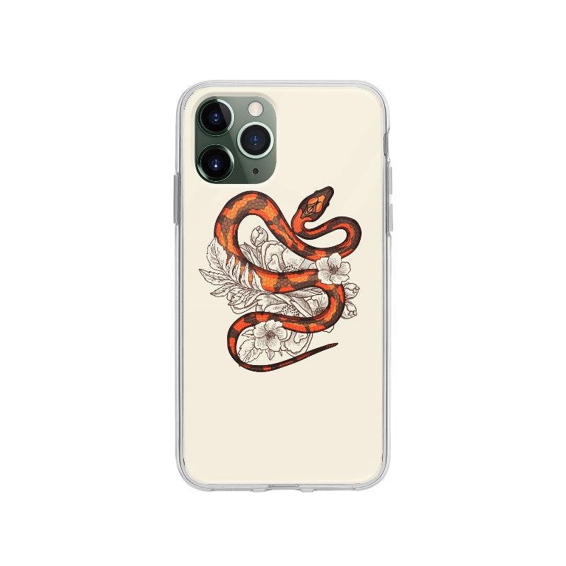 Coque Serpent Orange Et Fleurs pour iPhone 11 Pro - Coque Wiqeo 10€-15€, Alais B, Animaux, Fleur, Illustration, iPhone 11 Pro Wiqeo, Déstockeur de Coques Pour iPhone