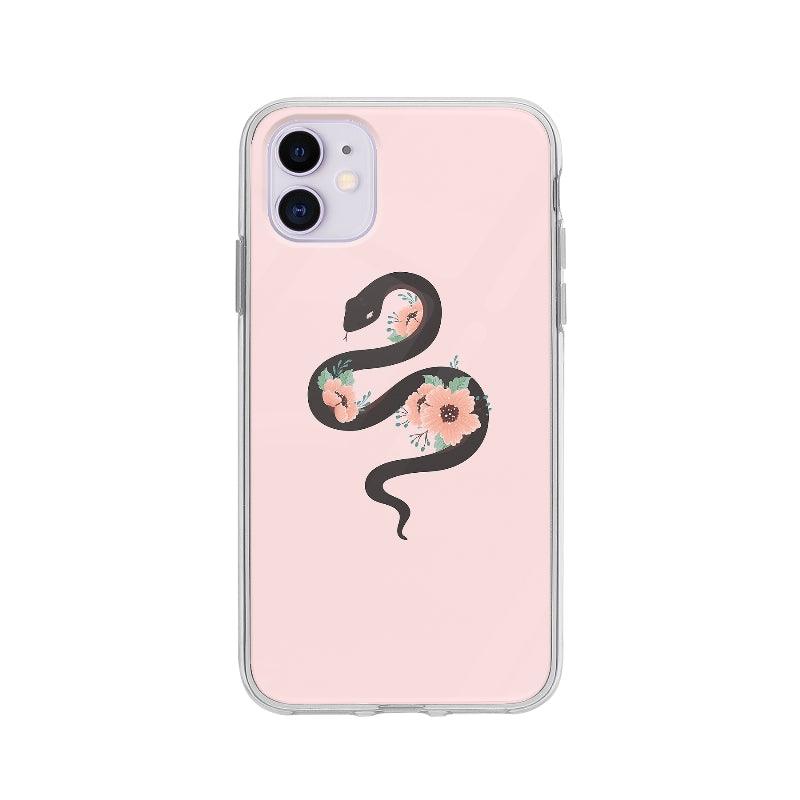 Coque Serpent Et Fleurs pour iPhone 11 - Coque Wiqeo 10€-15€, Agathe V, Animaux, Fleur, Illustration, iPhone 11 Wiqeo, Déstockeur de Coques Pour iPhone