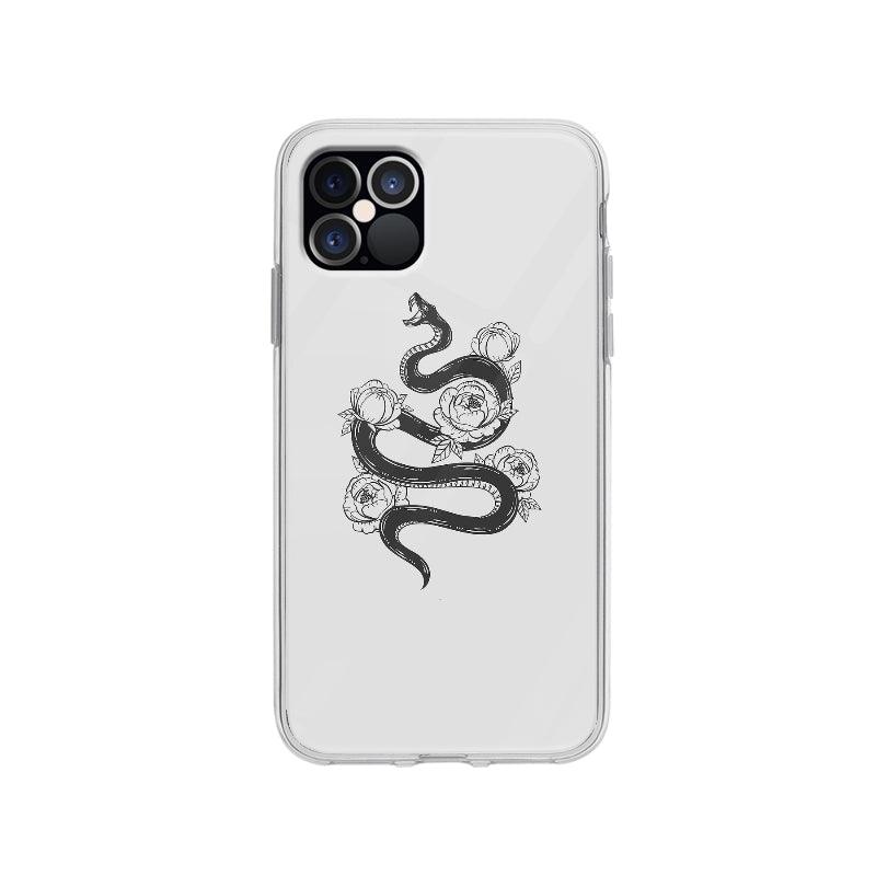 Coque Serpent Et Fleurs Monochromes pour iPhone 12 Pro - Coque Wiqeo 10€-15€, Animaux, Fleur, Illustration, iPhone 12 Pro, Iris D Wiqeo, Déstockeur de Coques Pour iPhone