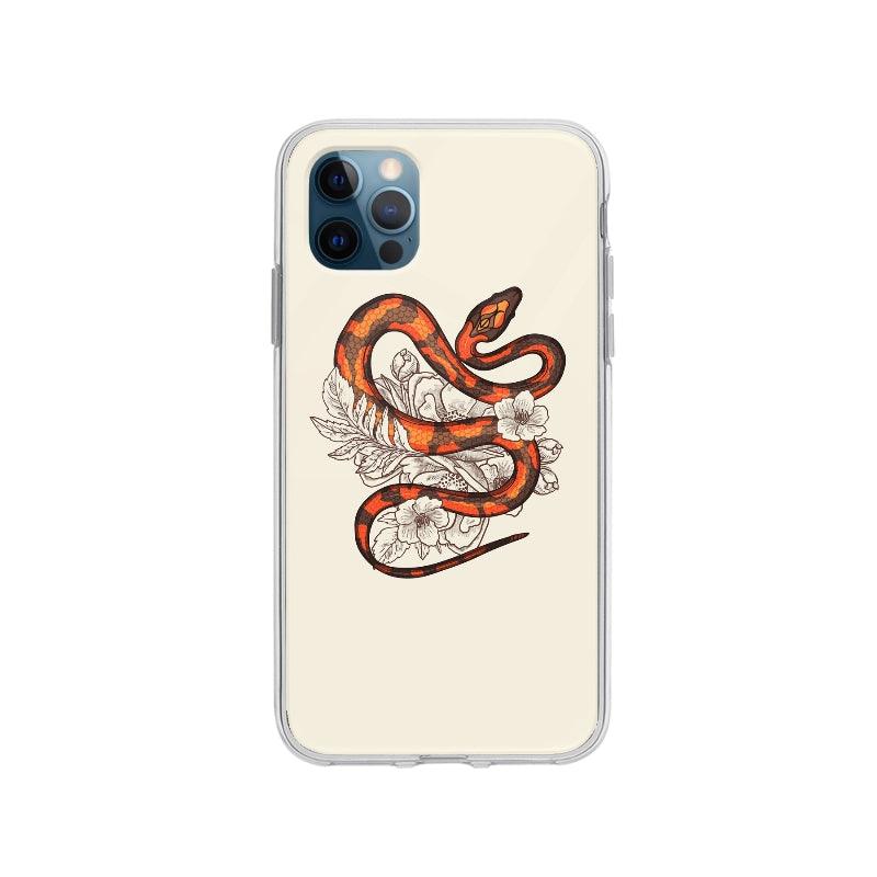 Coque Serpent Orange Et Fleurs pour iPhone 12 Pro - Coque Wiqeo 10€-15€, Alais B, Animaux, Fleur, Illustration, iPhone 12 Pro Wiqeo, Déstockeur de Coques Pour iPhone