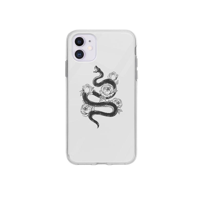 Coque Serpent Et Fleurs Monochromes pour iPhone 12 - Transparent