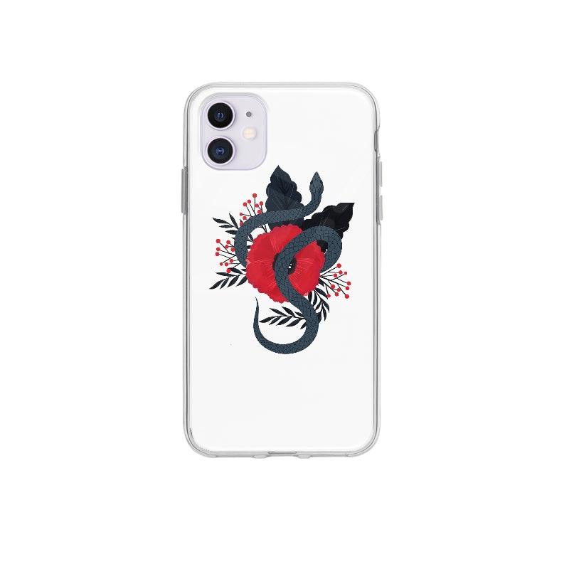 Coque Serpent Noir Et Fleur pour iPhone 12 - Coque Wiqeo 10€-15€, Agathe V, Animaux, Fleur, Illustration, iPhone 12 Wiqeo, Déstockeur de Coques Pour iPhone