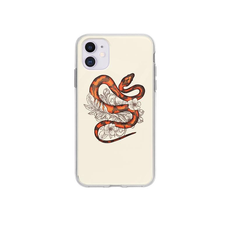 Coque Serpent Orange Et Fleurs pour iPhone 12 - Coque Wiqeo 10€-15€, Alais B, Animaux, Fleur, Illustration, iPhone 12 Wiqeo, Déstockeur de Coques Pour iPhone