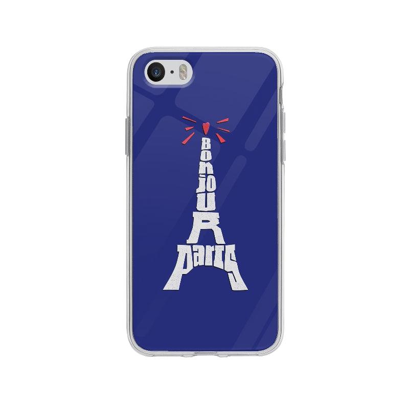 Coque Bonjour Paris Tour Eiffel pour iPhone 5S - Coque Wiqeo 5€-10€, Illustration, iPhone 5S, Nadine P, Texte, Voyage Wiqeo, Déstockeur de Coques Pour iPhone