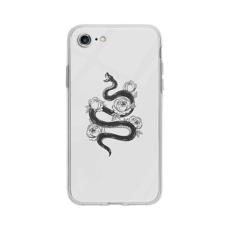 Coque Serpent Et Fleurs Monochromes pour iPhone 7 - Coque Wiqeo 10€-15€, Animaux, Fleur, Illustration, iPhone 7, Iris D Wiqeo, Déstockeur de Coques Pour iPhone