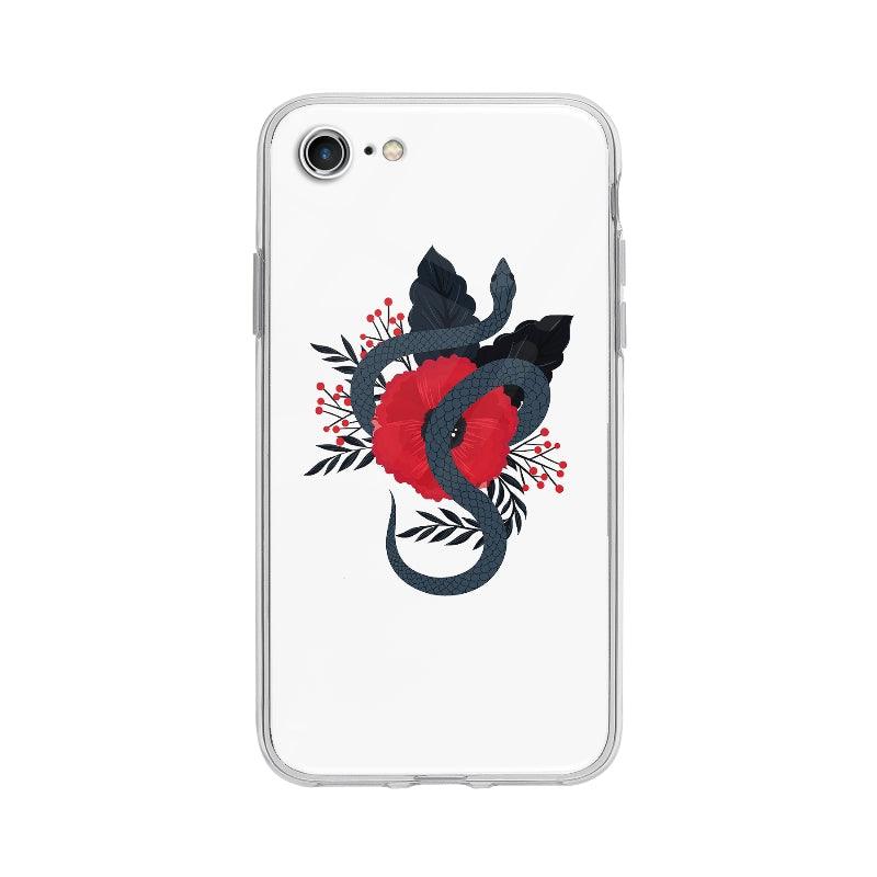 Coque Serpent Noir Et Fleur pour iPhone 7 - Coque Wiqeo 10€-15€, Agathe V, Animaux, Fleur, Illustration, iPhone 7 Wiqeo, Déstockeur de Coques Pour iPhone