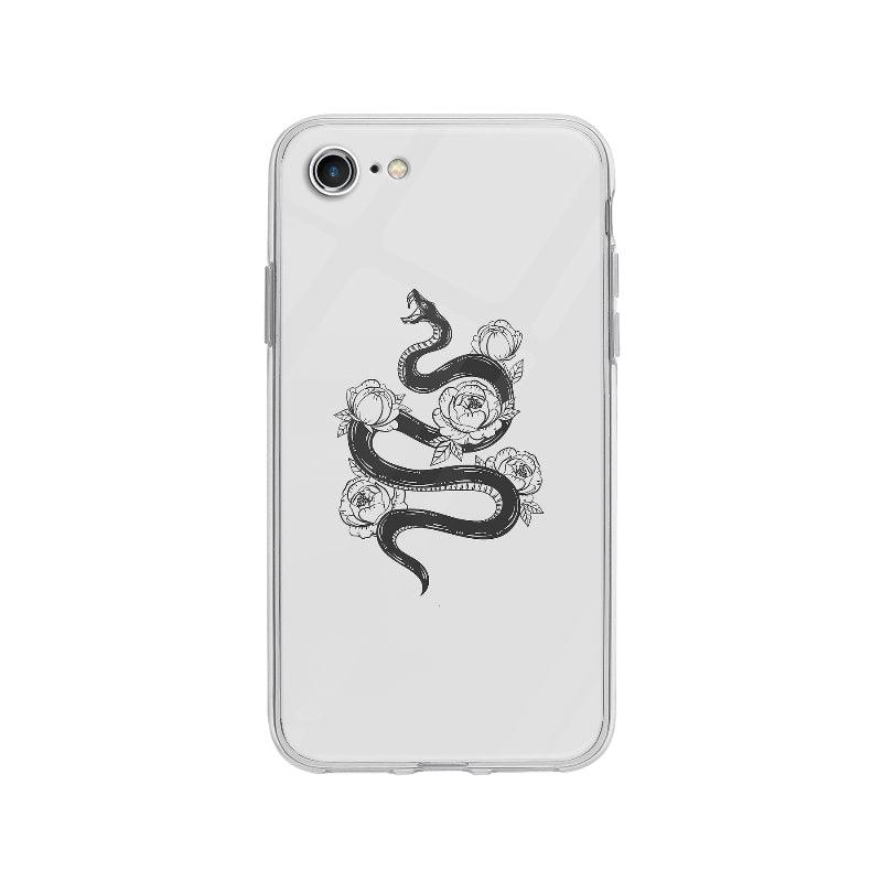 Coque Serpent Et Fleurs Monochromes pour iPhone 8 - Coque Wiqeo 10€-15€, Animaux, Fleur, Illustration, iPhone 8, Iris D Wiqeo, Déstockeur de Coques Pour iPhone