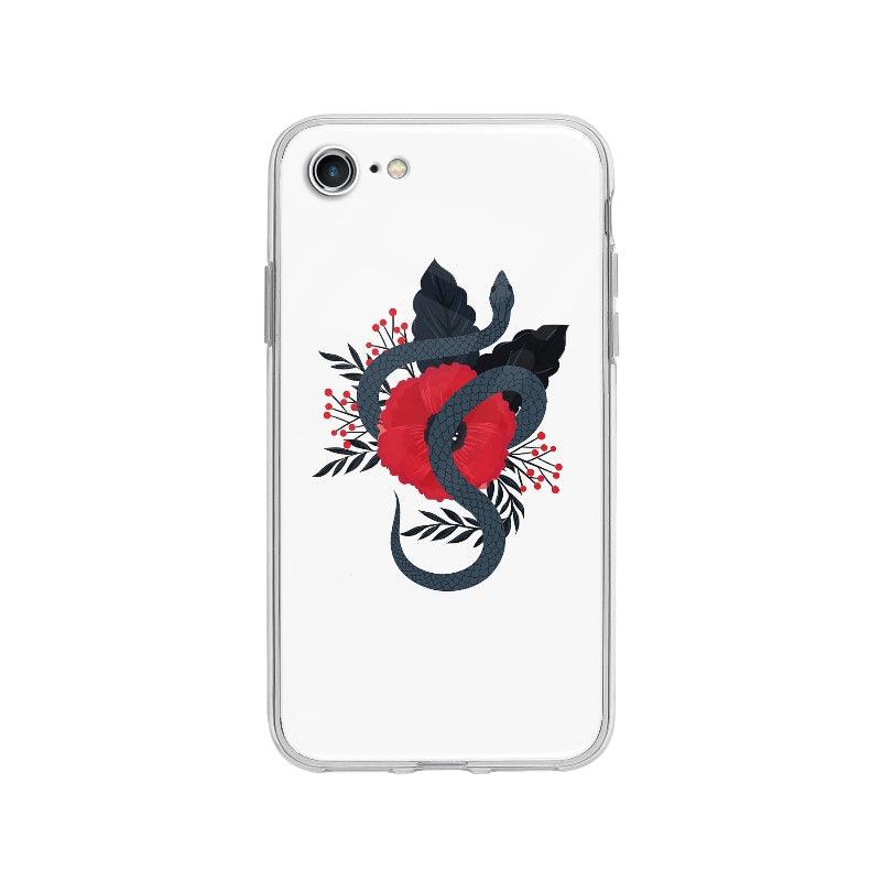 Coque Serpent Noir Et Fleur pour iPhone 8 - Coque Wiqeo 10€-15€, Agathe V, Animaux, Fleur, Illustration, iPhone 8 Wiqeo, Déstockeur de Coques Pour iPhone